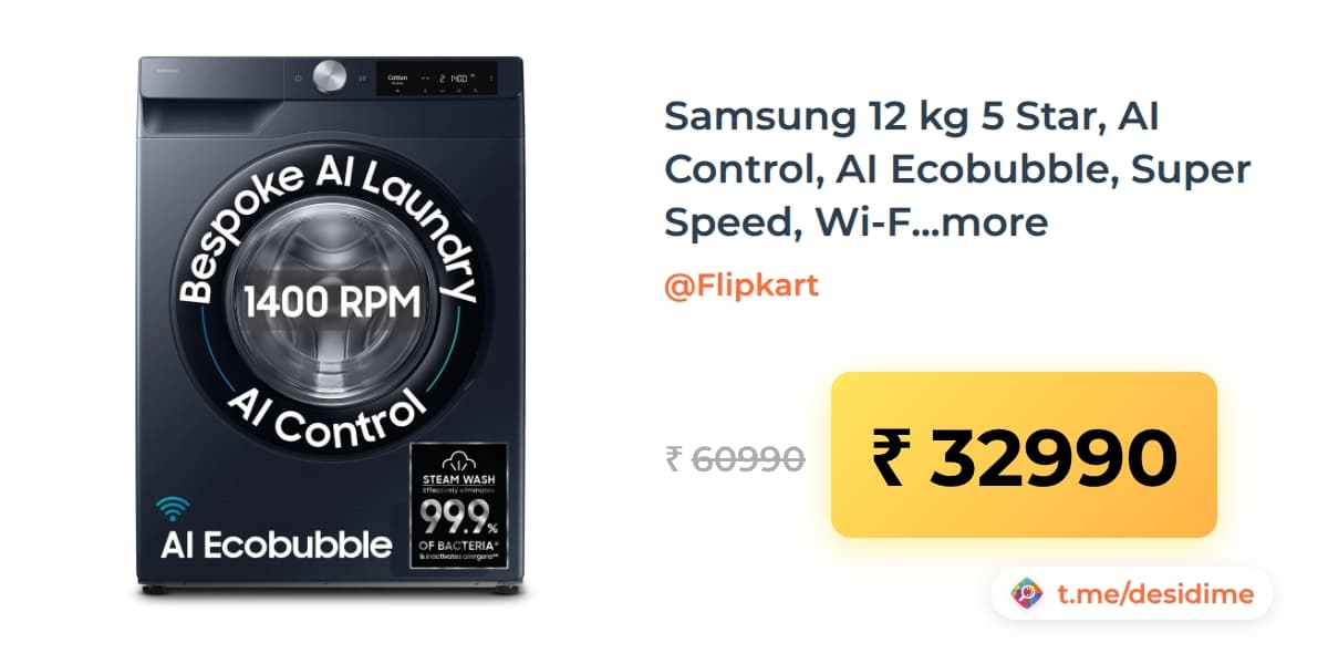 Samsung 12 Kg 5 Star Ai Control Ecobubble Super Speed Wi Fi Hygiene Steam Digital...