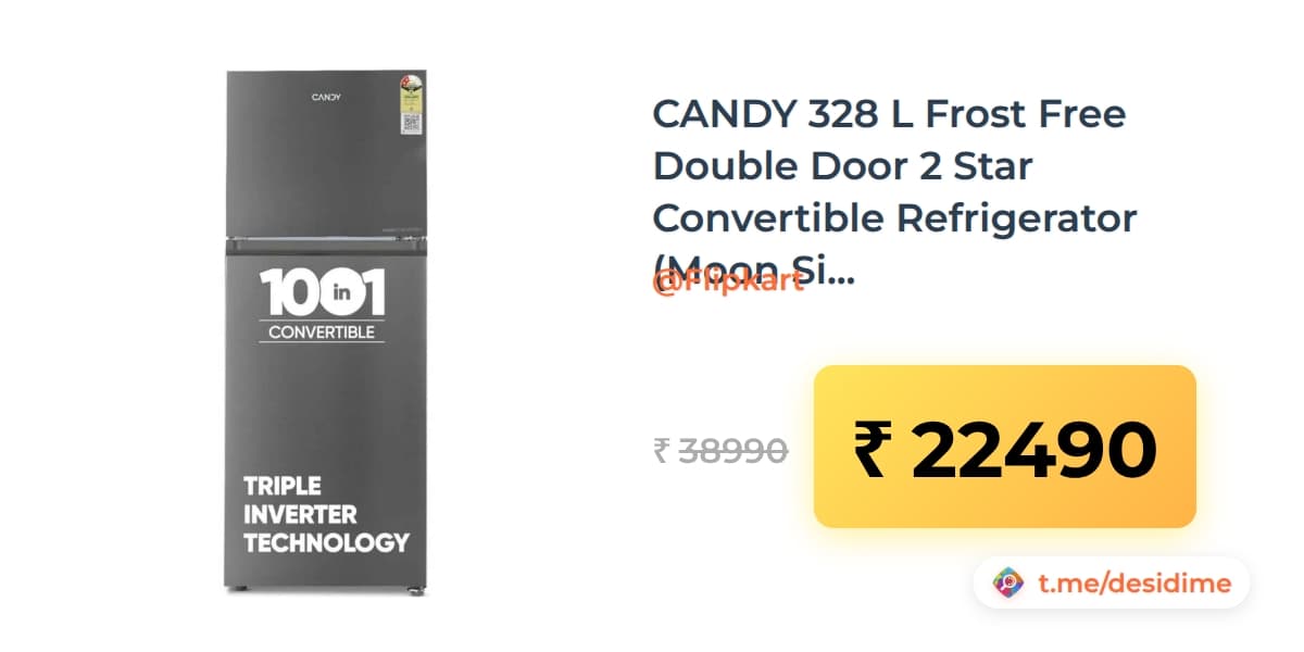 Candy 328 L Frost Free Double Door 2 Star Convertible Refrigerator
