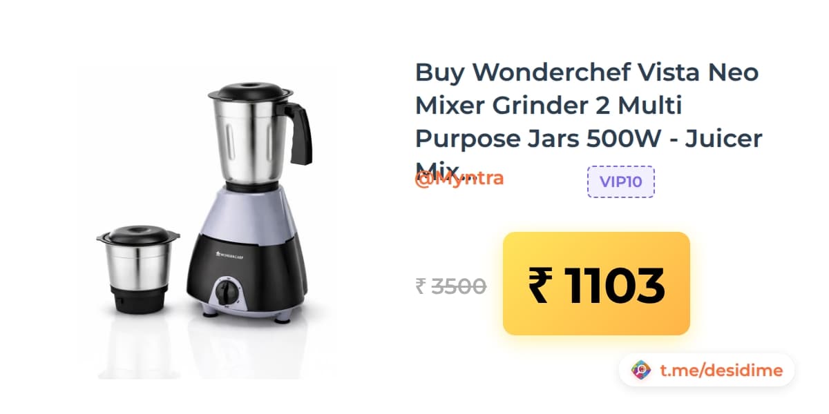 Wonderchef Vista Neo Mixer Grinder 2 Multi Purpose Jars 500W