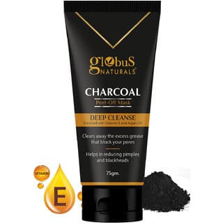 Globus Naturals Charcoal Peel Off Mask Deep Cleanse Enriched with Vitamin E Argan...