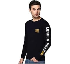 London Hills Cotton Printed Men Round Neck Full Sleeve Black Regular Fit T-Shirt