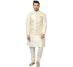 Uri and MacKenzie Men's Silk Blend Kurta Pyjama with Stylish Embroidered Ethnic...