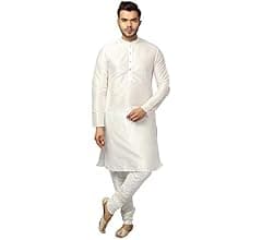 Uri and MacKenzie Banarasi Dupion Silk Solid Kurta Churidar Pyjama Set for Men