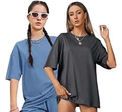London Hills Women's Cotton Loose Casual Round Neck Solid, Drop Shoulder T-Shirt...