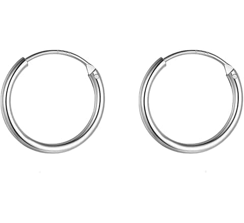 HIGHSPARK 925 Silver Hoop Earrings | 92.5 Sterling Silver Round Classic Endless...