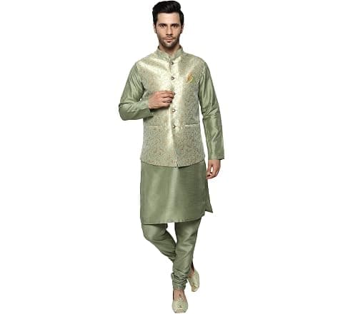 Uri and MacKenzie Men's Silk Blend Kurta Pajama with Designer Ethnic Nehru...