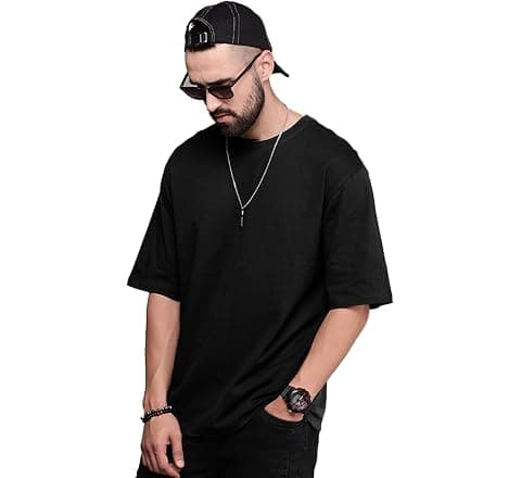 LEOTUDE Half Sleeve Oversized Tshirt for Men, Round Neck Cottonblend Drop...