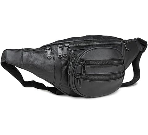 K London Stylish Real Leather Black Waist Bag for Men & Women | Multi-Pocket...