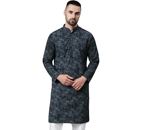 Majestic Man Men's Cotton Regular Fit Casual Mandarin Collar Ethnic Motifs...