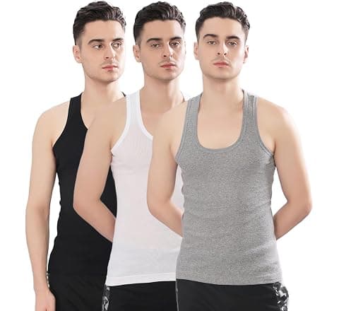 Dollar Bigboss Men's White Pack of 3 Solid Cotton Regular Vest